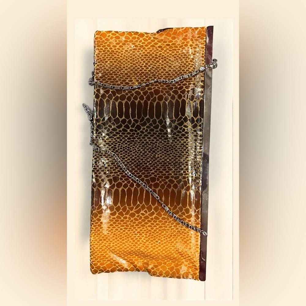 Elegant Brown Snake Print Clutch